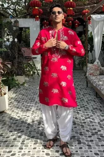 Men's pink viscose rayon embroidered – stylish festive ethnic wear