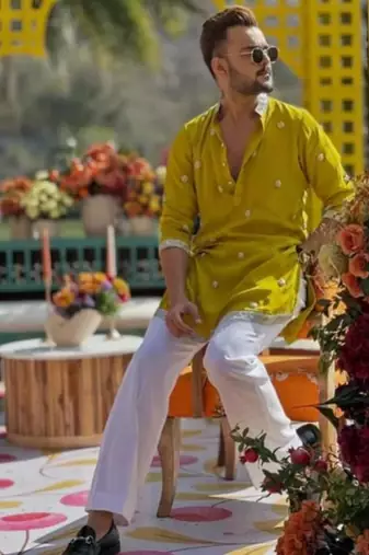 Men's yellow viscose rayon embroidered – stylish festive ethnic wear