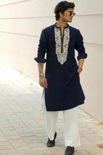 Men's blue viscose rayon embroidered – stylish festive ethnic wear