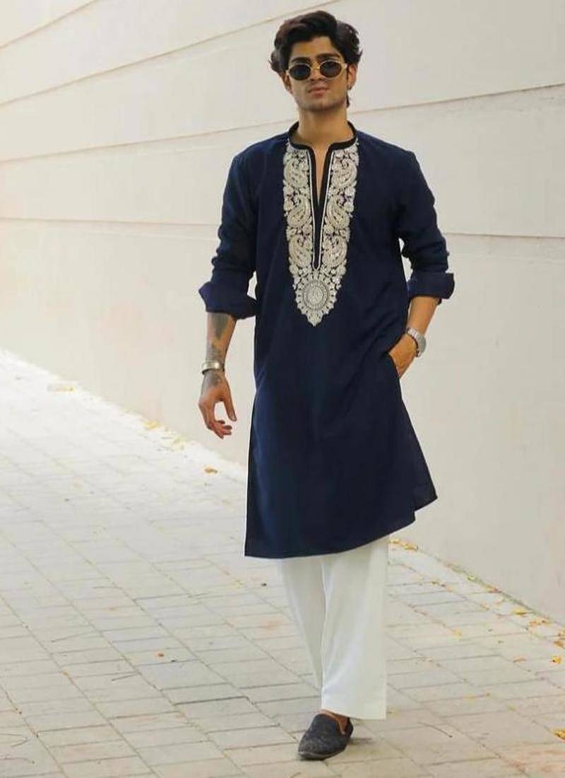 Men's blue viscose rayon embroidered – stylish festive ethnic wear