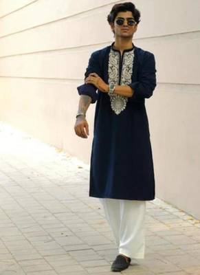 Men's blue viscose rayon embroidered – stylish festive ethnic wear 4