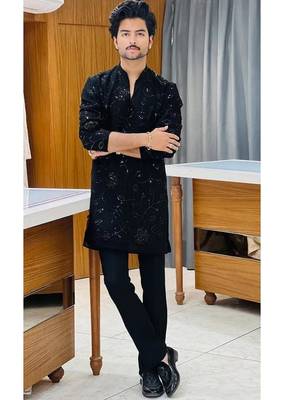 Men's black georgette embroidered – stylish festive ethnic wear 2