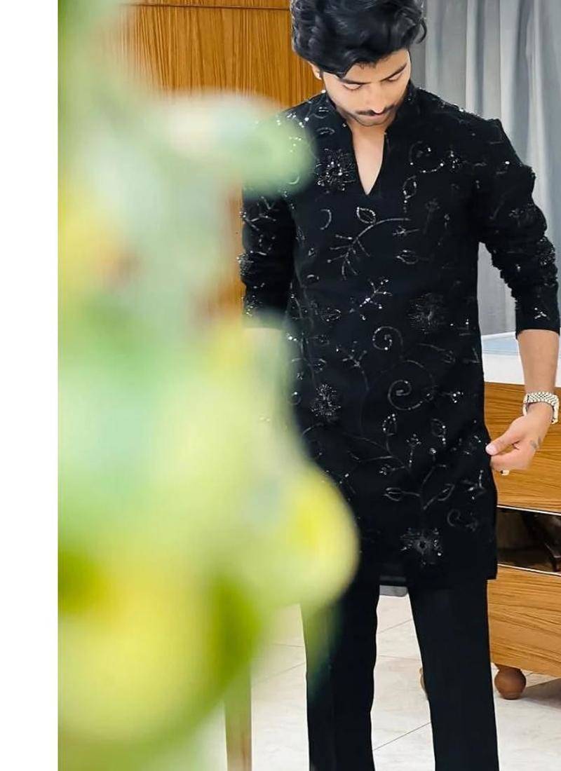 Men's black georgette embroidered – stylish festive ethnic wear