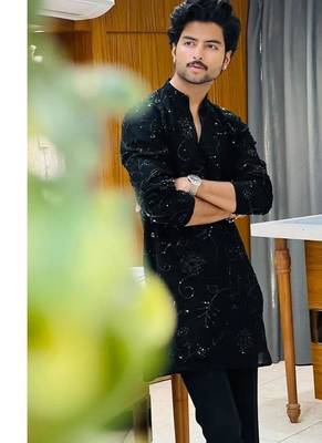 Men's black georgette embroidered – stylish festive ethnic wear 4