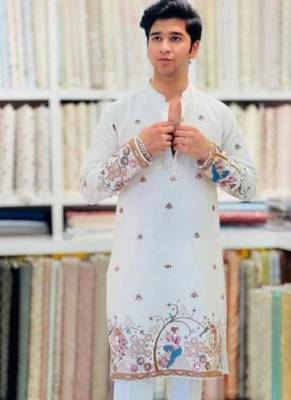Men's white viscose rayon embroidered – stylish festive ethnic wear 1