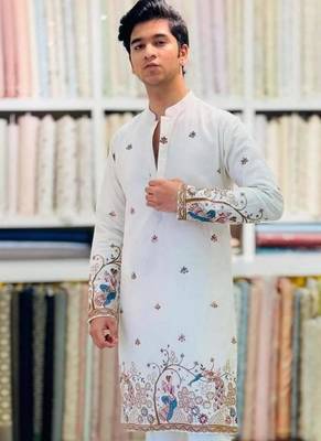 Men's white viscose rayon embroidered – stylish festive ethnic wear 2