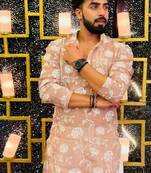 Men's beige silk blend embroidered – stylish festive ethnic wear