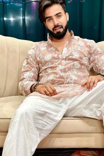 Men's beige silk blend embroidered – stylish festive ethnic wear