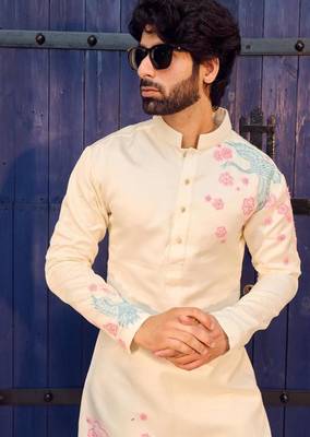 Men's white viscose rayon embroidered – stylish festive ethnic wear 2