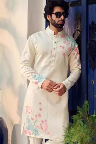 Men's white viscose rayon embroidered – stylish festive ethnic wear