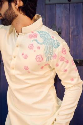 Men's white viscose rayon embroidered – stylish festive ethnic wear 4