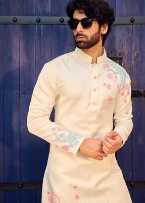 Men's white viscose rayon embroidered – stylish festive ethnic wear 5