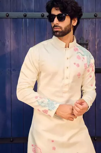 Men's white viscose rayon embroidered – stylish festive ethnic wear