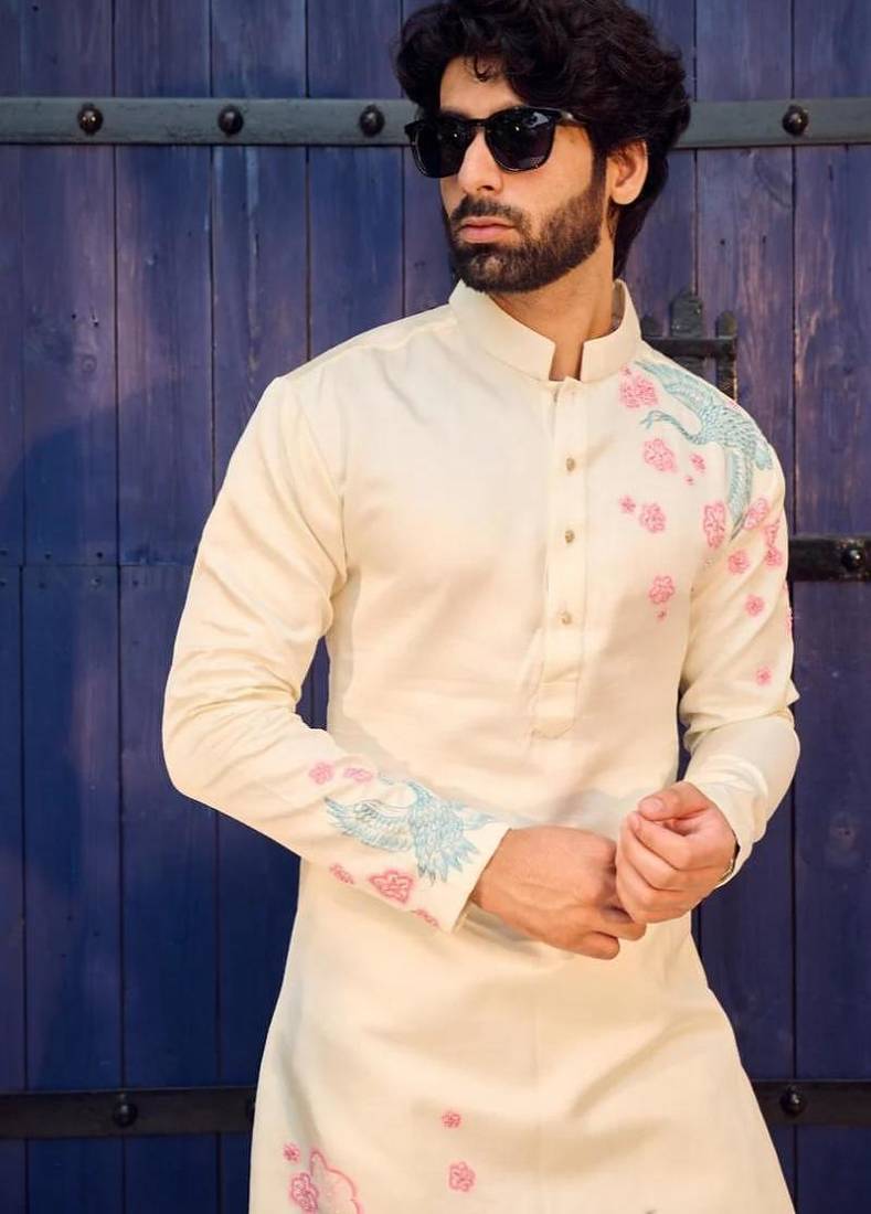 Men's white viscose rayon embroidered – stylish festive ethnic wear