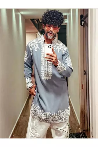 Men's blue silk blend embroidered – stylish festive ethnic wear