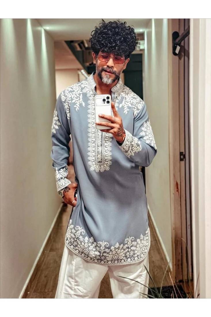 Men's blue silk blend embroidered – stylish festive ethnic wear