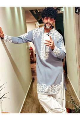Men's blue silk blend embroidered – stylish festive ethnic wear 3