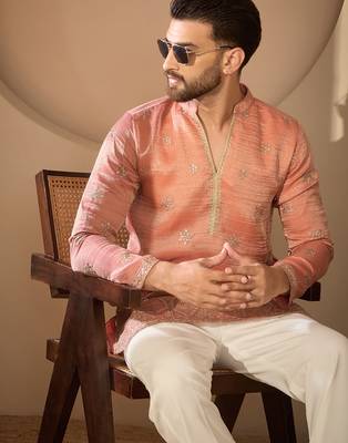 Men’s rust silk blend kurta with solid embroidered | trendy ethnic wear for festive, wedding & party occasions 2