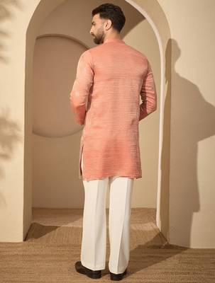 Men’s rust silk blend kurta with solid embroidered | trendy ethnic wear for festive, wedding & party occasions 4
