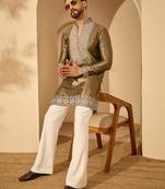 Men’s brown silk blend kurta with solid embroidered | trendy ethnic wear for festive, wedding & party occasions