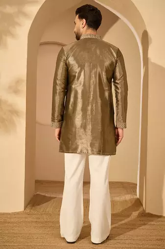 Men’s brown silk blend kurta with solid embroidered | trendy ethnic wear for festive, wedding & party occasions