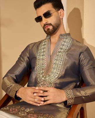 Men’s violet silk blend kurta with solid embroidered | trendy ethnic wear for festive, wedding & party occasions 1