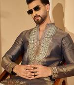 Men’s violet silk blend kurta with solid embroidered | trendy ethnic wear for festive, wedding & party occasions