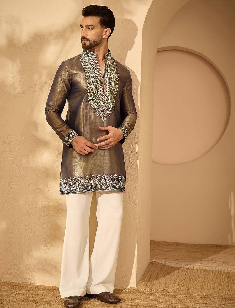 Men’s violet silk blend kurta with solid embroidered | trendy ethnic wear for festive, wedding & party occasions