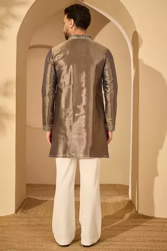 Men’s violet silk blend kurta with solid embroidered | trendy ethnic wear for festive, wedding & party occasions