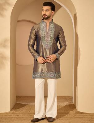 Men’s violet silk blend kurta with solid embroidered | trendy ethnic wear for festive, wedding & party occasions 5