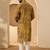 Men’s yellow silk blend ethnic motifs printed kurta with trouser set | trendy designer ethnic wear for wedding, festive
