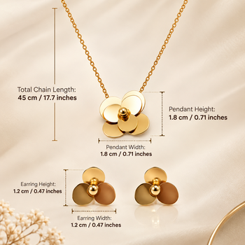 Anti-Tarnish Golden Floral Charm Pendant Neck Chain with Elegant Matching Stud Earrings 3