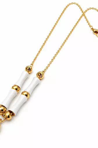 Anti-Tarnish Elegant Golden Leaf Charm & White Ceramic Beaded Designer Neck Chain