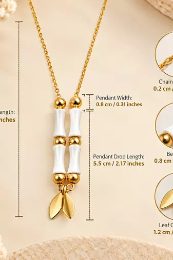 Anti-Tarnish Elegant Golden Leaf Charm & White Ceramic Beaded Designer Neck Chain