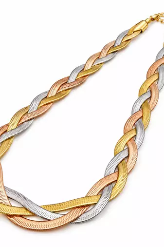 Anti-Tarnish Premium Tricolour Interwoven Twist Design Elegant Fashion Neck Chain