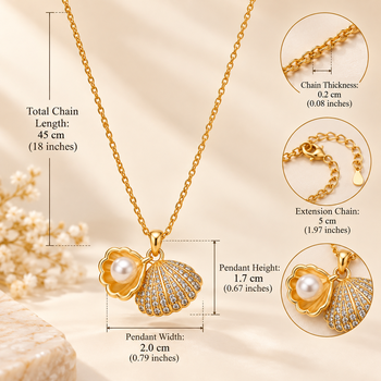 Anti-Tarnish Golden Seashell & Pearl Treasure Pendant Necklace – Elegant Ocean-Inspired Charm Chain 5