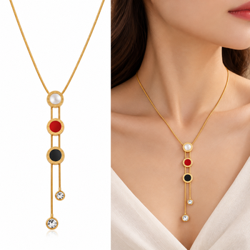 Anti-Tarnish Luxe Gold-Tone Triple Colour Enamel Disc & Crystal Drop Statement Neck Chain 1