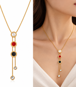 Anti-Tarnish Luxe Gold-Tone Triple Colour Enamel Disc & Crystal Drop Statement Neck Chain
