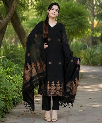 New collection black golden woven art silk elegant kurta set 1