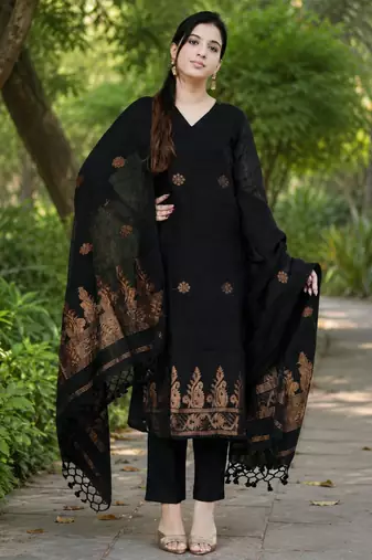 New collection black golden woven art silk elegant kurta set
