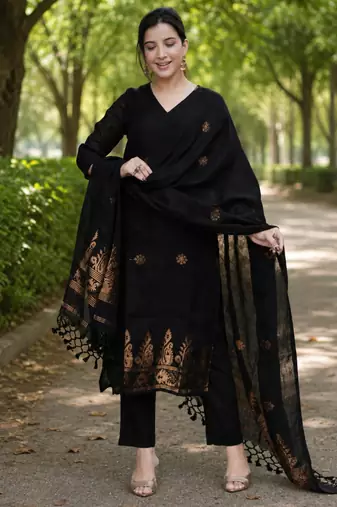 New collection black golden woven art silk elegant kurta set