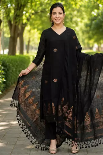 New collection black golden woven art silk elegant kurta set