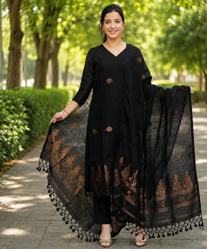New collection black golden woven art silk elegant kurta set