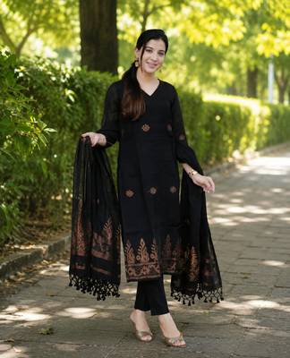 New collection black golden woven art silk elegant kurta set 5