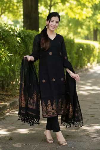 New collection black golden woven art silk elegant kurta set