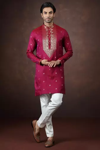 Pink jacquard kurta pajama for men
