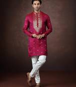 Pink jacquard kurta pajama for men