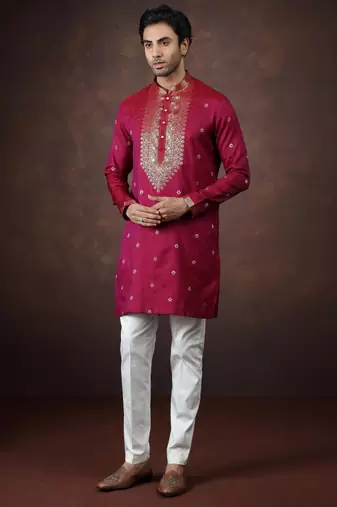 Pink jacquard kurta pajama for men