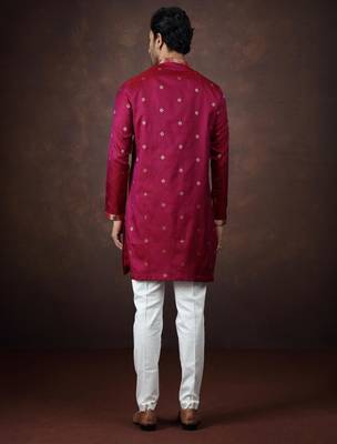 Pink jacquard kurta pajama for men 4