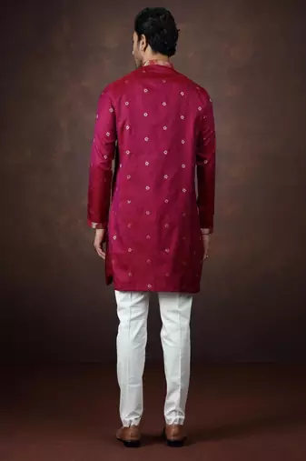 Pink jacquard kurta pajama for men